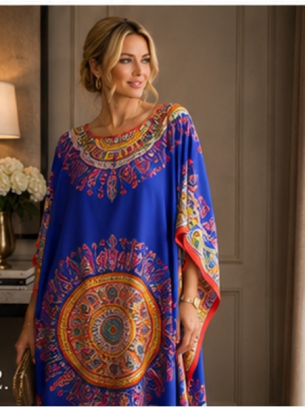 Camilla Bold Royal Blue Printed Tunic with Multicolor Medallions